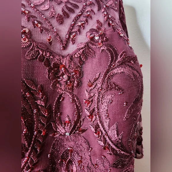 JJs House Embroidered Beaded Tiered Dress Burgundy Cabernet Mother Of Bride JJs House Embroidered Beaded Tiered Dress Burgundy Cabernet Mother Of Bride